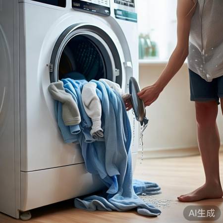 洗衣机洗涤完毕,小心取衣。