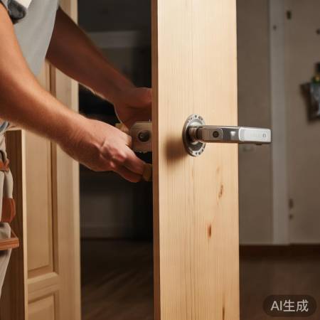 “打开门板,定位锁具位置”