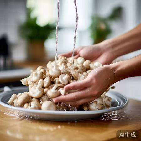 菌菇清洗,轻冲轻擦