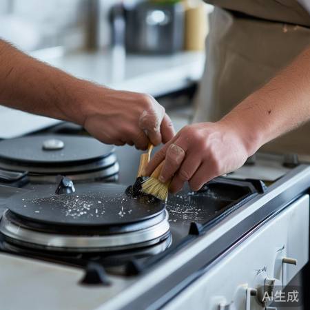 “集成灶清洁：燃烧器刷油渍”