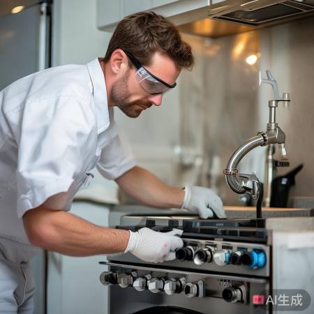 安装燃气灶，紧固螺丝查漏气