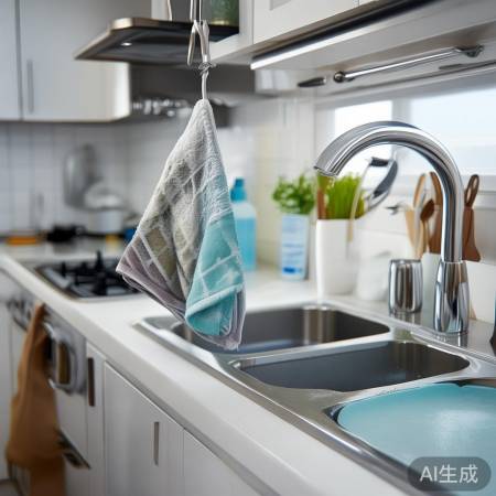 “厨房抹布，定期清洗消毒”