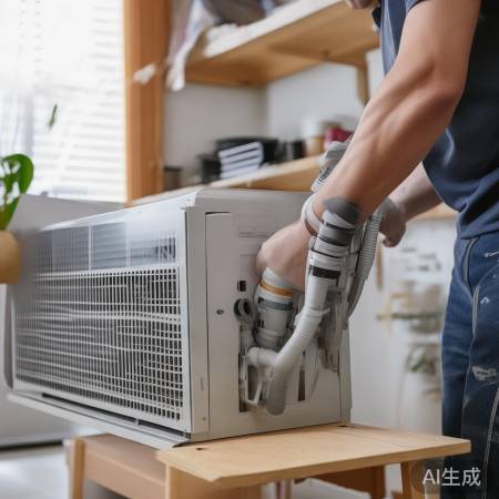 安装空调,细心连接。