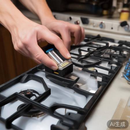 正确放置电池，固定在灶上