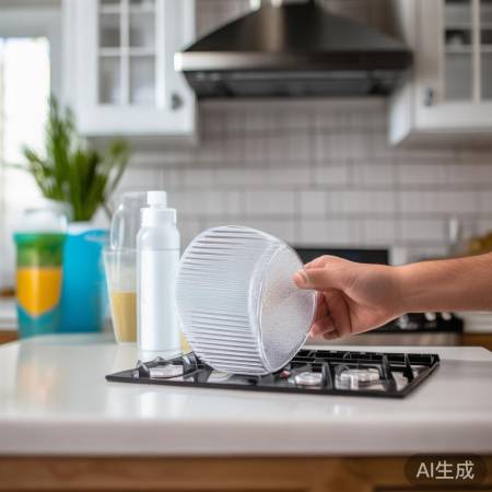 抽油烟机油网堵，热水洗洁精搞定