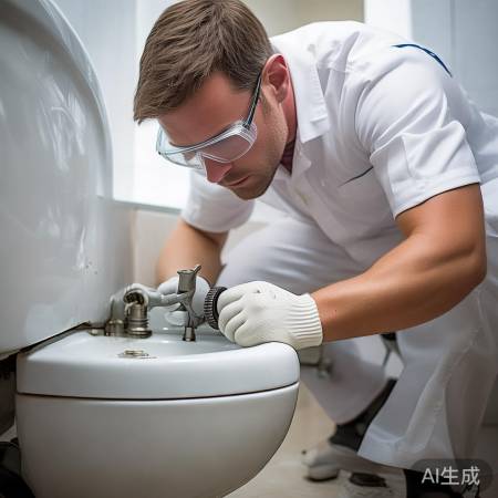 拆卸旧下水阀，清理污垢。